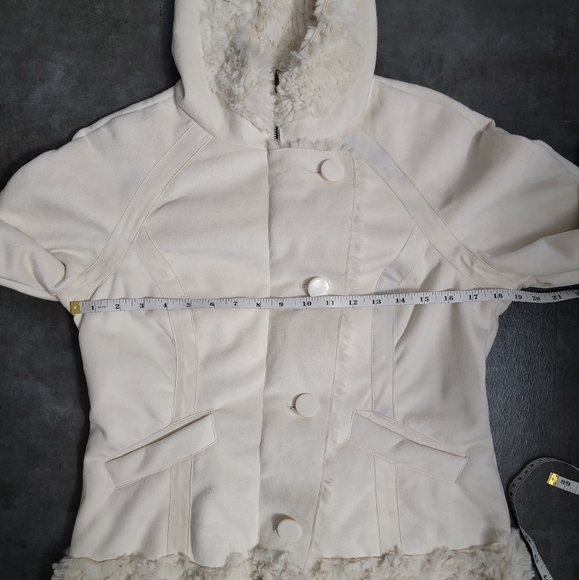 Guess Jeans Cream Sherpa Lined Hooded Jacket Women's Size Large - Picture 11 of 13
